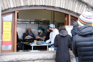 People line up for their bowl of chili at the annual Thornden Park Chili Bowl Festival. The event helps raise funds for the Thornden Park Association to keep the park clean and beautiful for the season to come. 